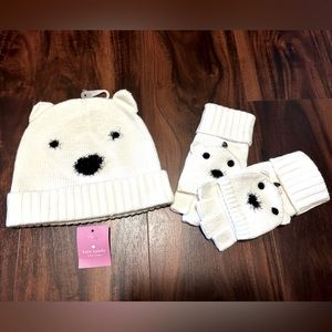 NWT Kate Spade Limited Edition Polar Bear Hat & Mittens Set